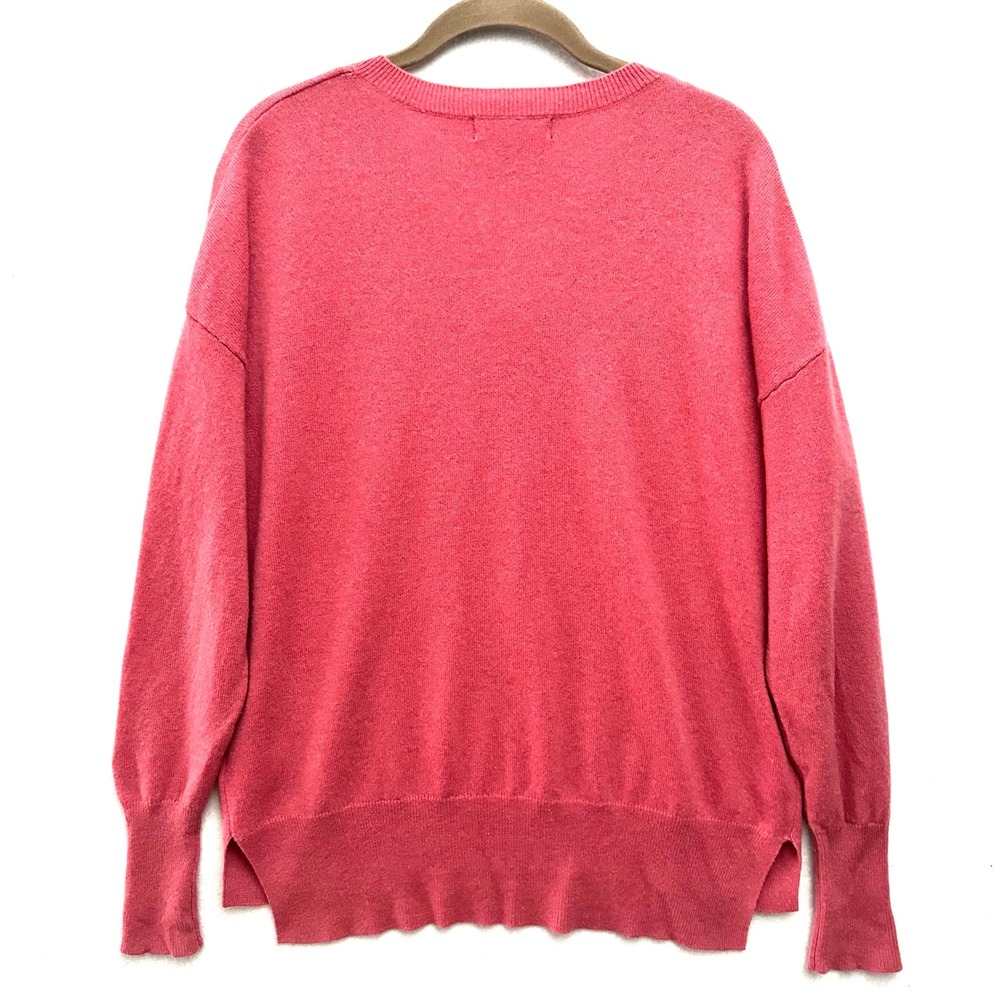 Tahari 100% Cashmere L V-Neck Sweater Pink Coral Oversized Drop Shoulder Large - Picture 10 of 10